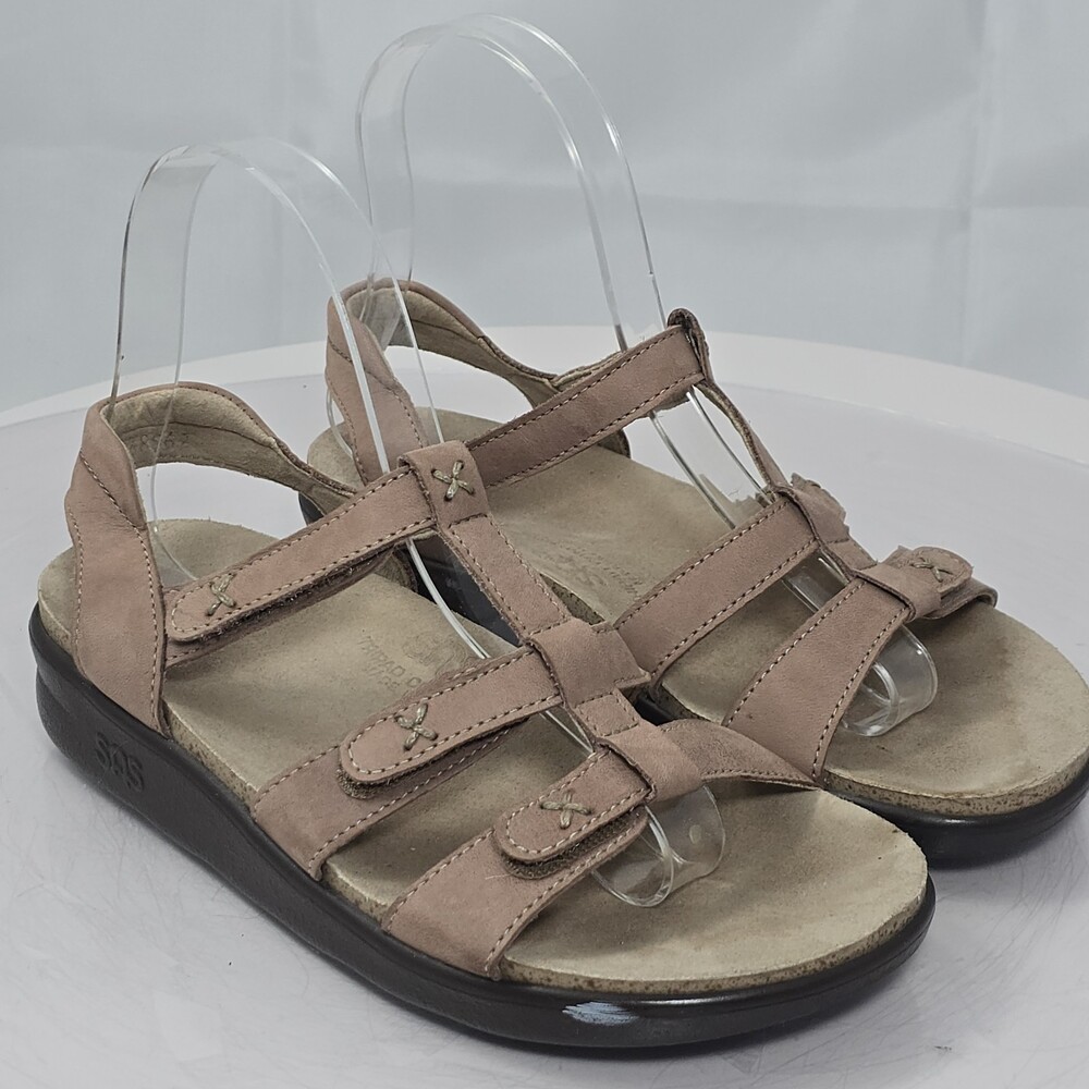 SAS Sorrento Wom 5 W/Wide Natural T Strap Leather Comfort Sandals Strappy/Wedge
